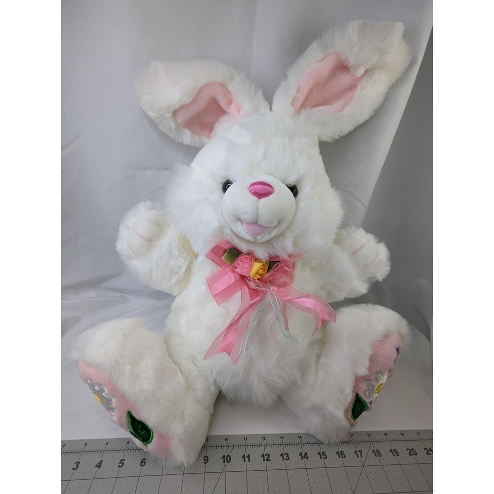 Tb Trading Co Hopster Rabbit Plush Bunny White  24 Inch Pink Flowers Stuffed